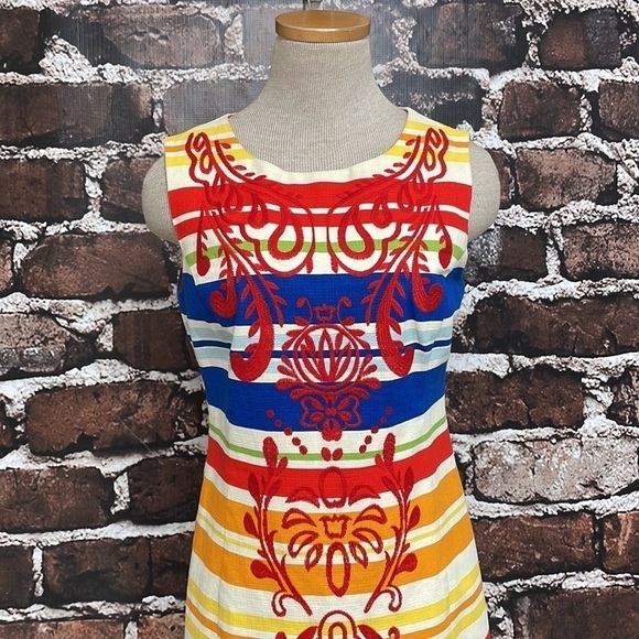 Anthropologie Tabitha Dress Banded Totem Stripes Embroidered Sheath Size 4 - Picture 7 of 16